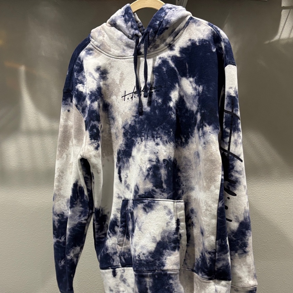 Hollister Navy and White Tie-Dye Hoodie